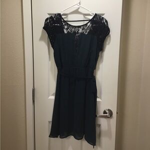 Dark Green with Black Lace Dress